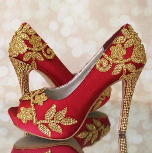 Golden Stone Work High Red Heel
