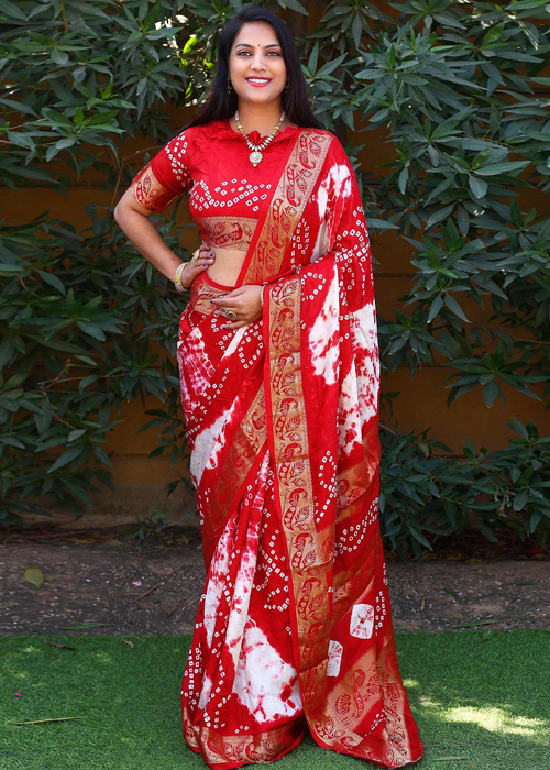 Red And White Art Silk Saree