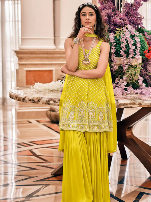 Yellow Sharara Suit Set