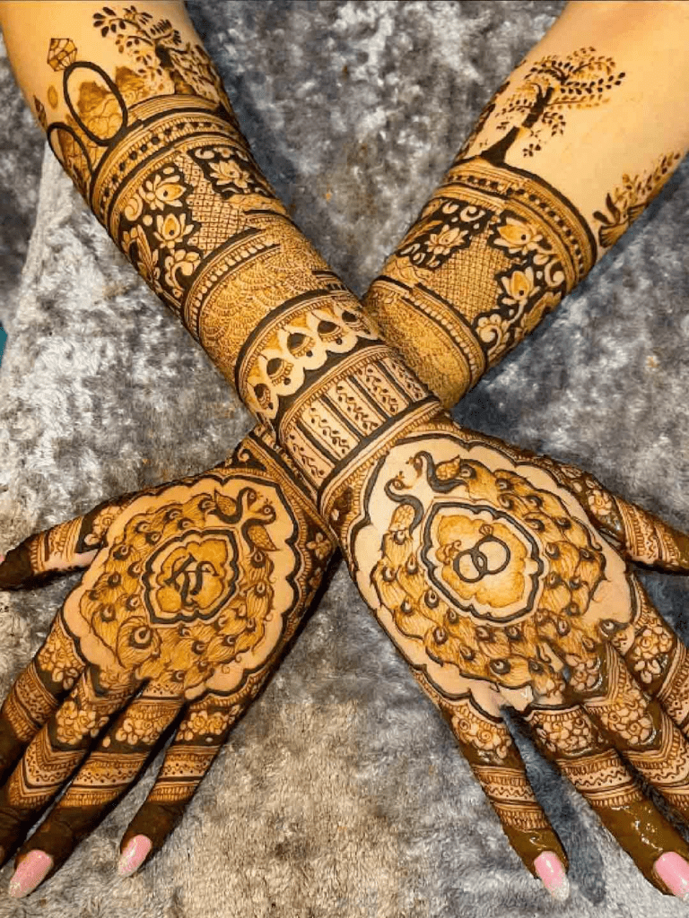 mor mehndi design simple full hand